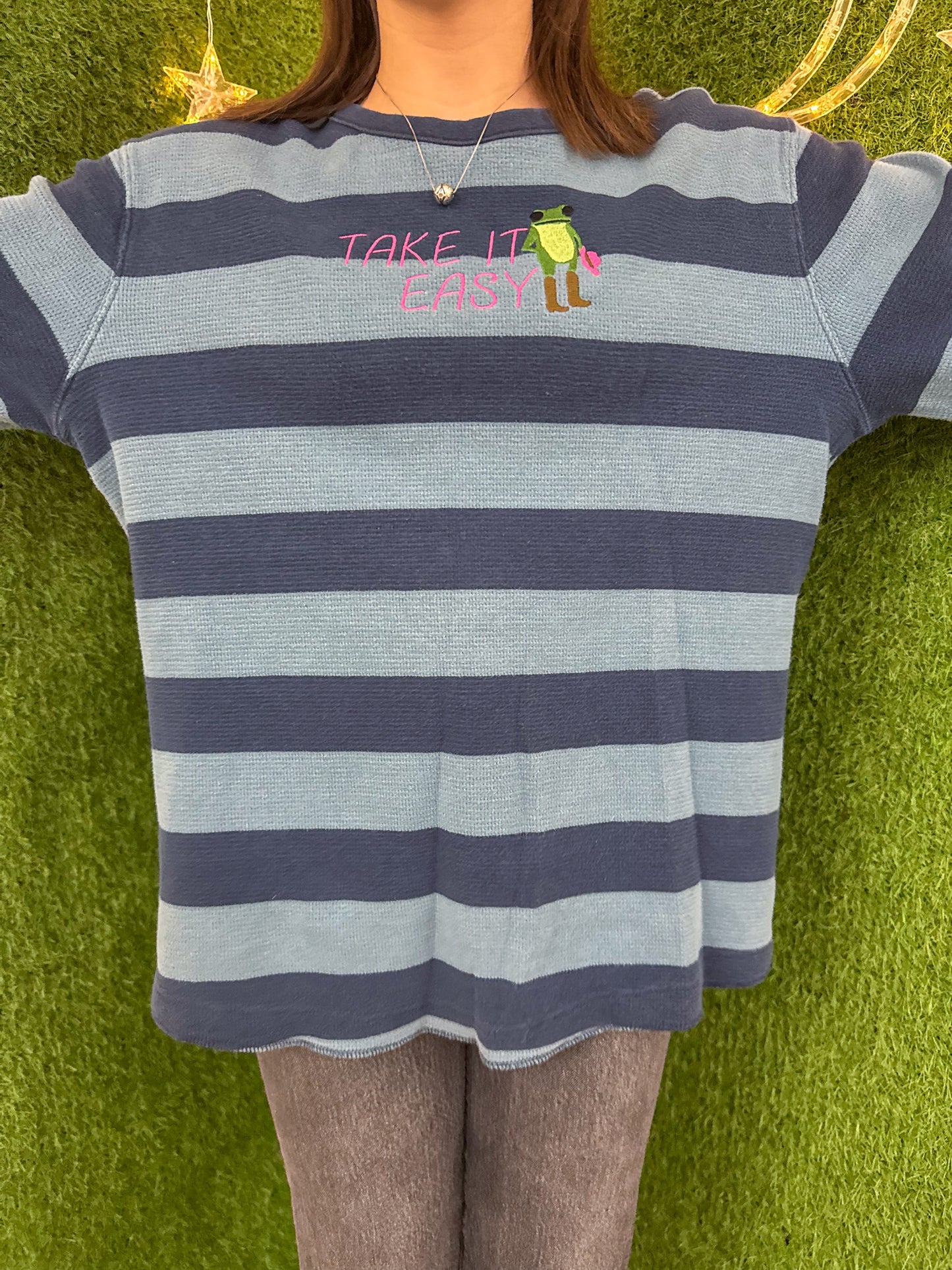 Take it Easy Blue Striped Long Sleeve L