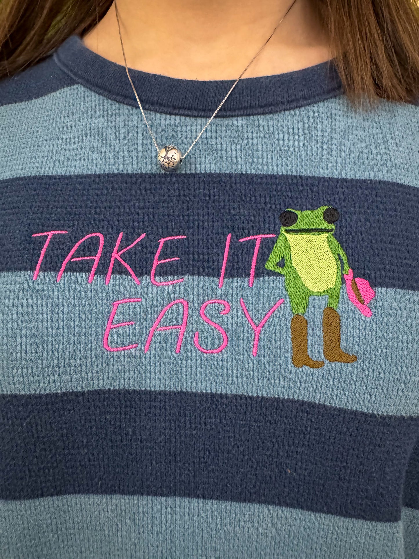 Take it Easy Blue Striped Long Sleeve L