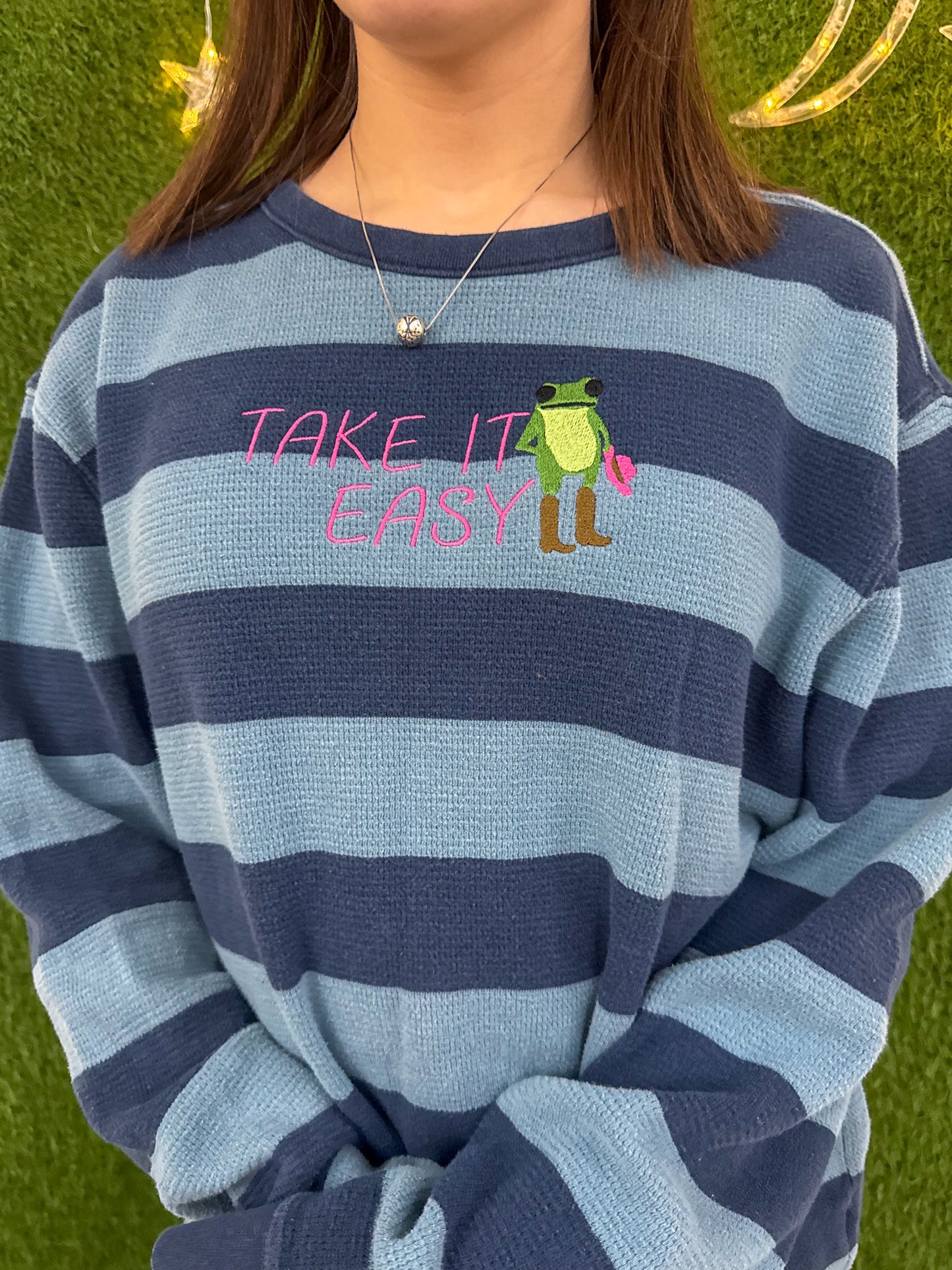 Take it Easy Blue Striped Long Sleeve L