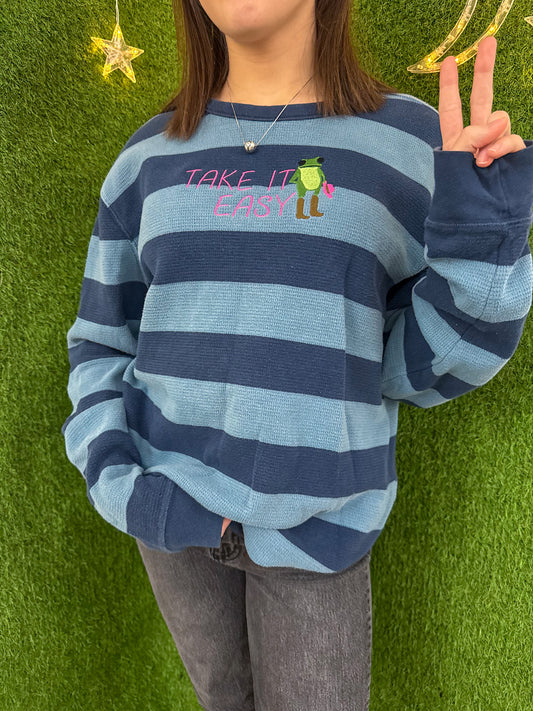 Take it Easy Blue Striped Long Sleeve L