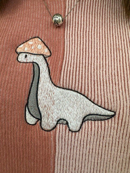 Mushroom Dino Pink Two Tone Sweater XL