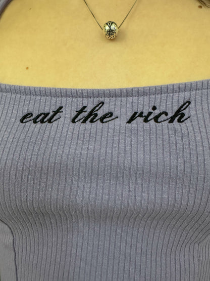 Eat The Rich Scoop Neck Cropped Long Sleeve XS