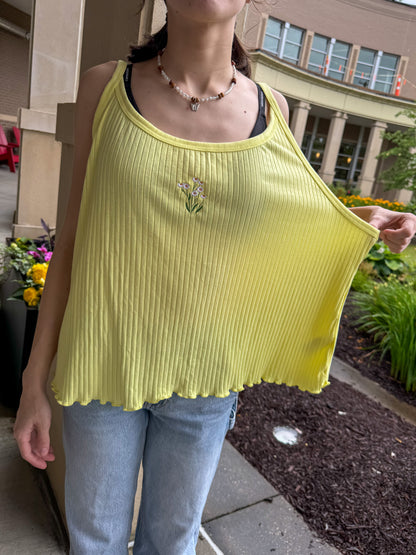 Yellow Floral Ribbed Tank 4XL