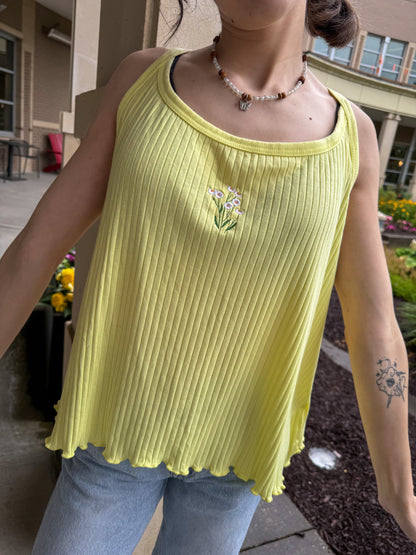 Yellow Floral Ribbed Tank 4XL