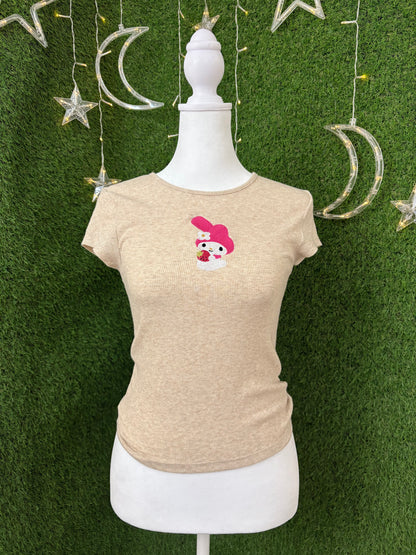 Pink Bunny Light Brown Ribbed Tee