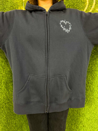 Navy Flame Heart Zip Up Hoodie 2XL