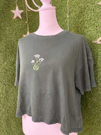 Little Flowers Green Crop Top S