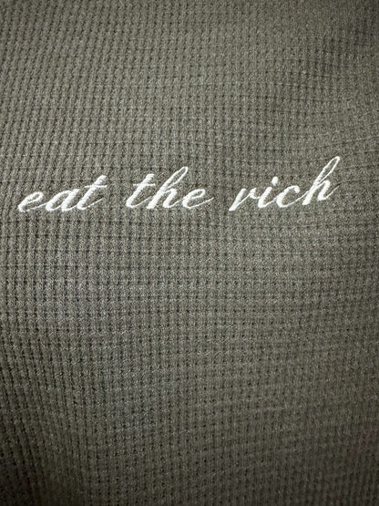 Eat the Rich Green Thermal Button Up Long Sleeve XL