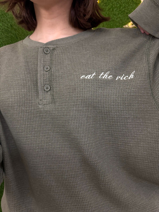 Eat the Rich Green Thermal Button Up Long Sleeve XL