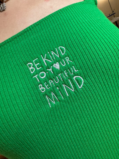 Be Kind To Your Beautiful Mind Green Ribbed Ruffled Strapped Tank Bodysuit XS