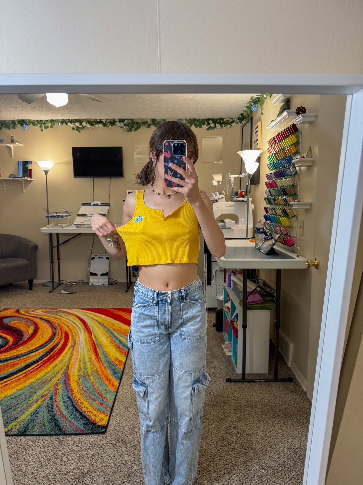 Blueberry Yellow Ribbed Cropped Tank XL