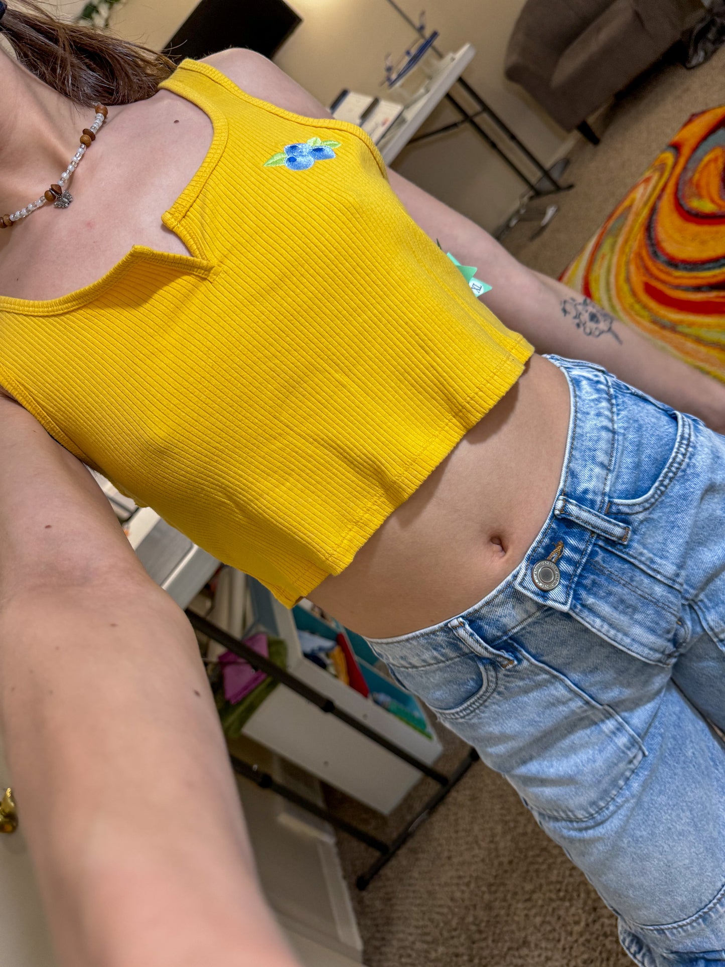 Blueberry Yellow Ribbed Cropped Tank XL