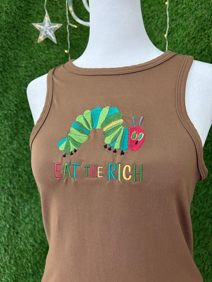 Eat the Rich Caterpillar Brown Tank Top L