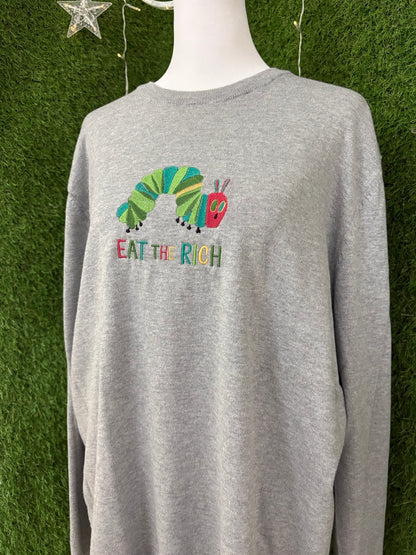 Eat the Rich Caterpillar Grey Long Sleeve Sweater L