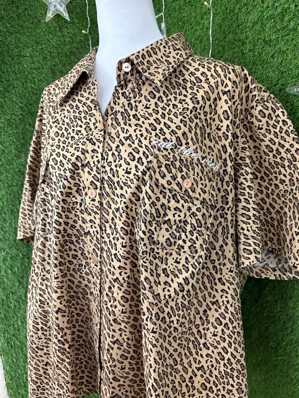 Eat the Rich Leopard Button Up 2XL