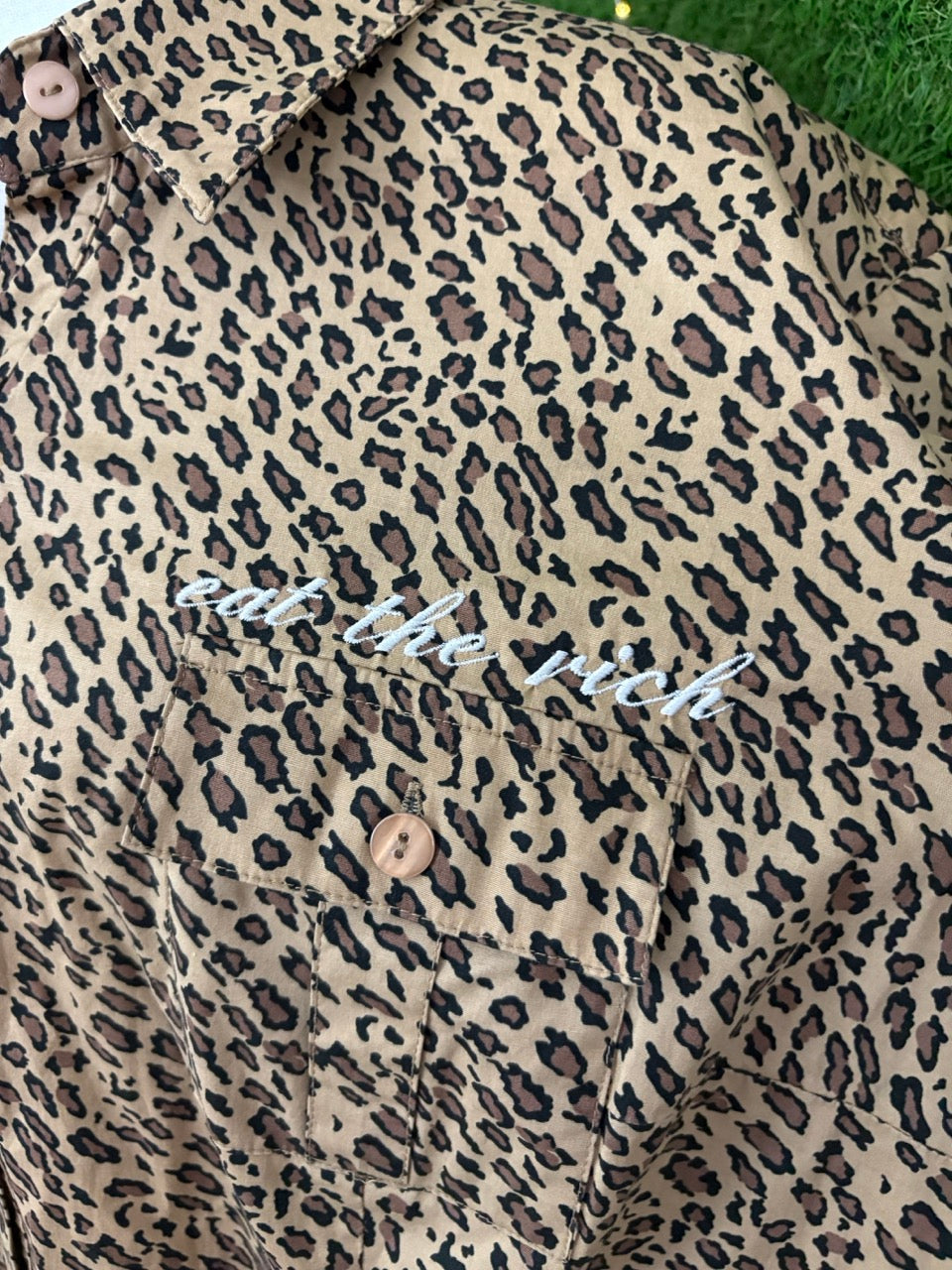 Eat the Rich Leopard Button Up 2XL