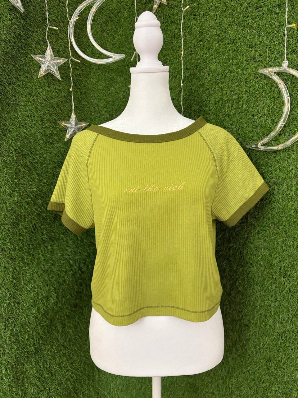 Eat the Rich Green Crop Top L