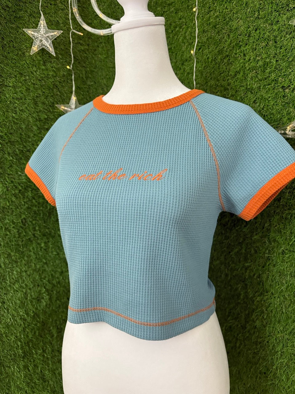 Eat the Rich Blue Baby Tee S