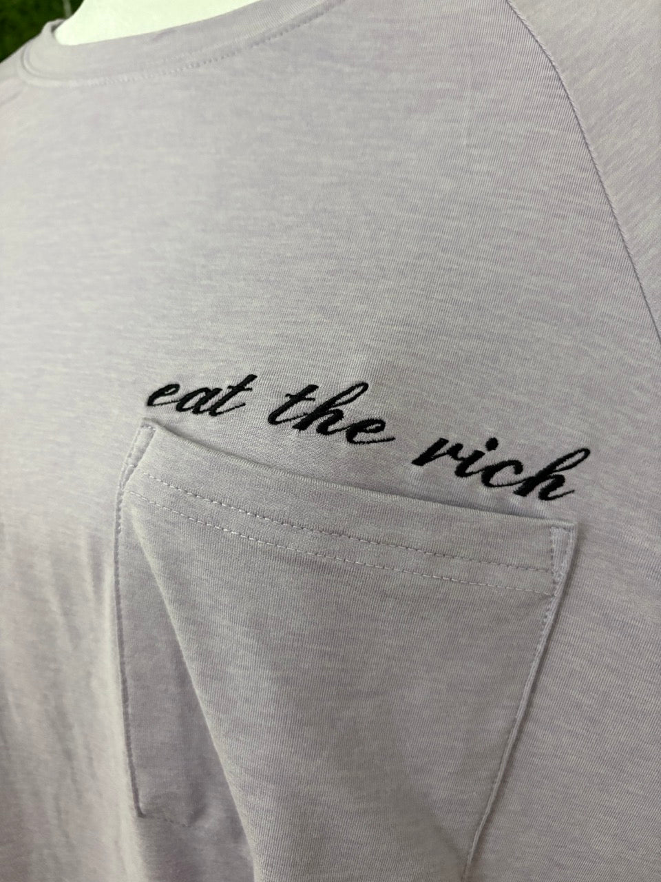 Eat the Rich Purple Pocket Tee L
