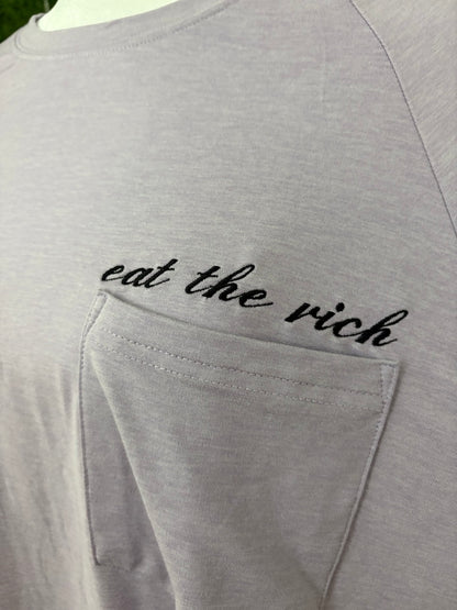 Eat the Rich Purple Pocket Tee L