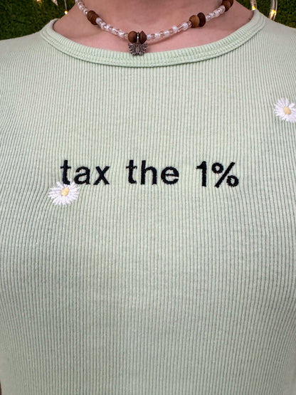 Tax the 1% Pastel Flower Scalloped Edge Tee S