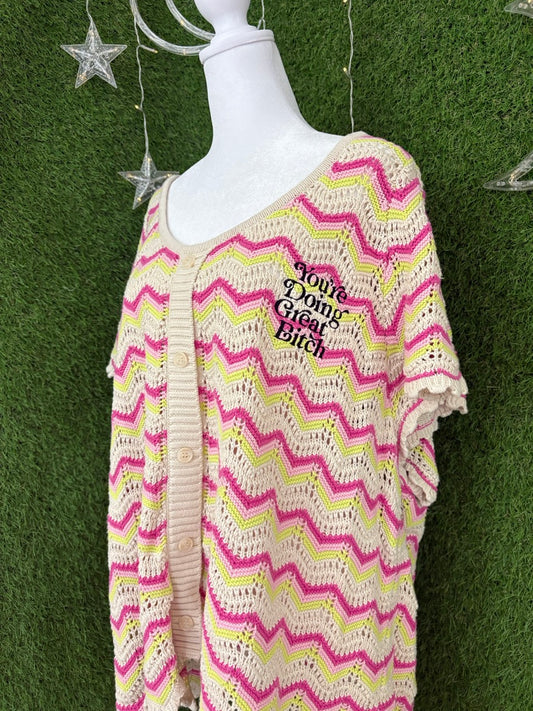 You're Doing Great Crochet Sleeveless Button Up 4XL