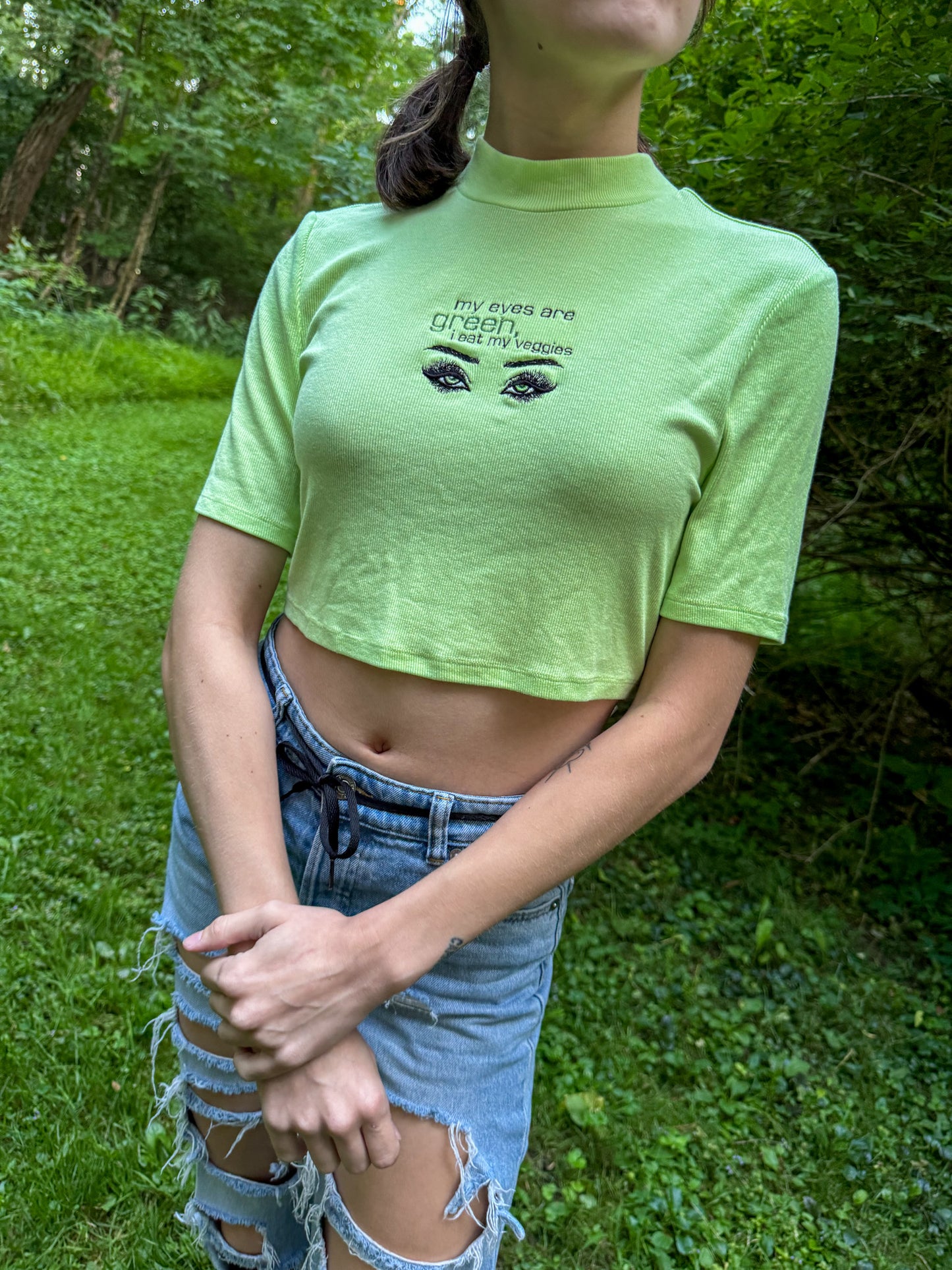 My Eyes Are Green Turtleneck Cropped Tee XL