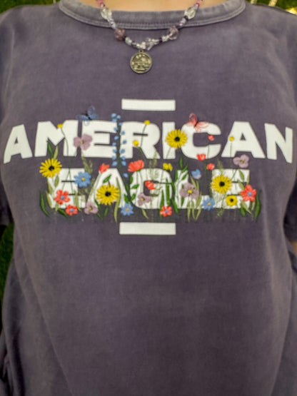 Floral American Eagle Purple T-Shirt S