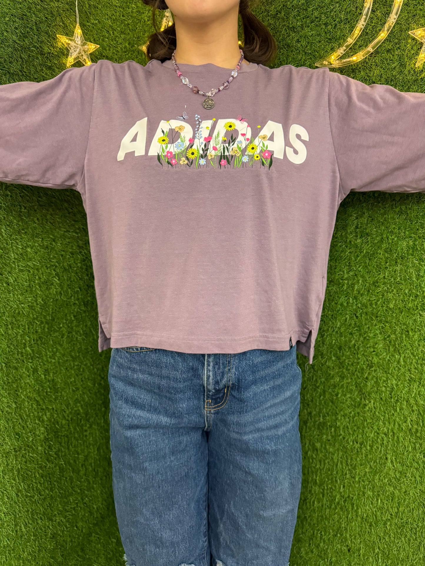 Adidas Floral Cropped Jersey Tee M