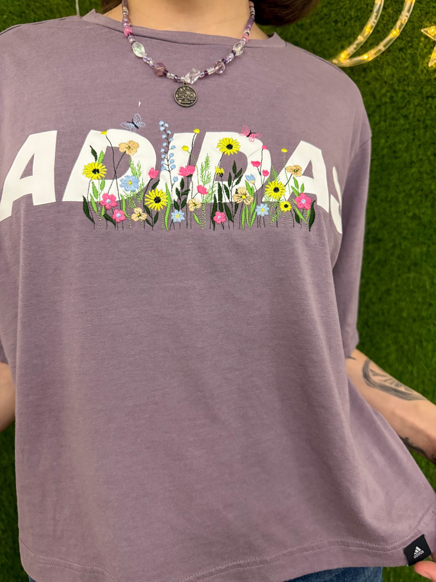 Adidas Floral Cropped Jersey Tee M