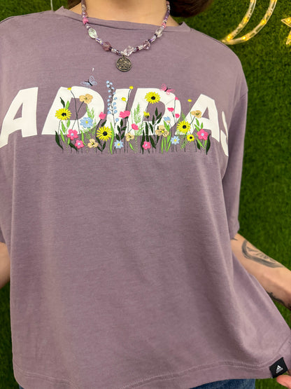 Adidas Floral Cropped Jersey Tee M