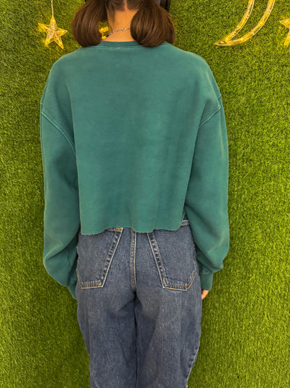 Champion with Little Hearts Teal Cropped Crewneck M