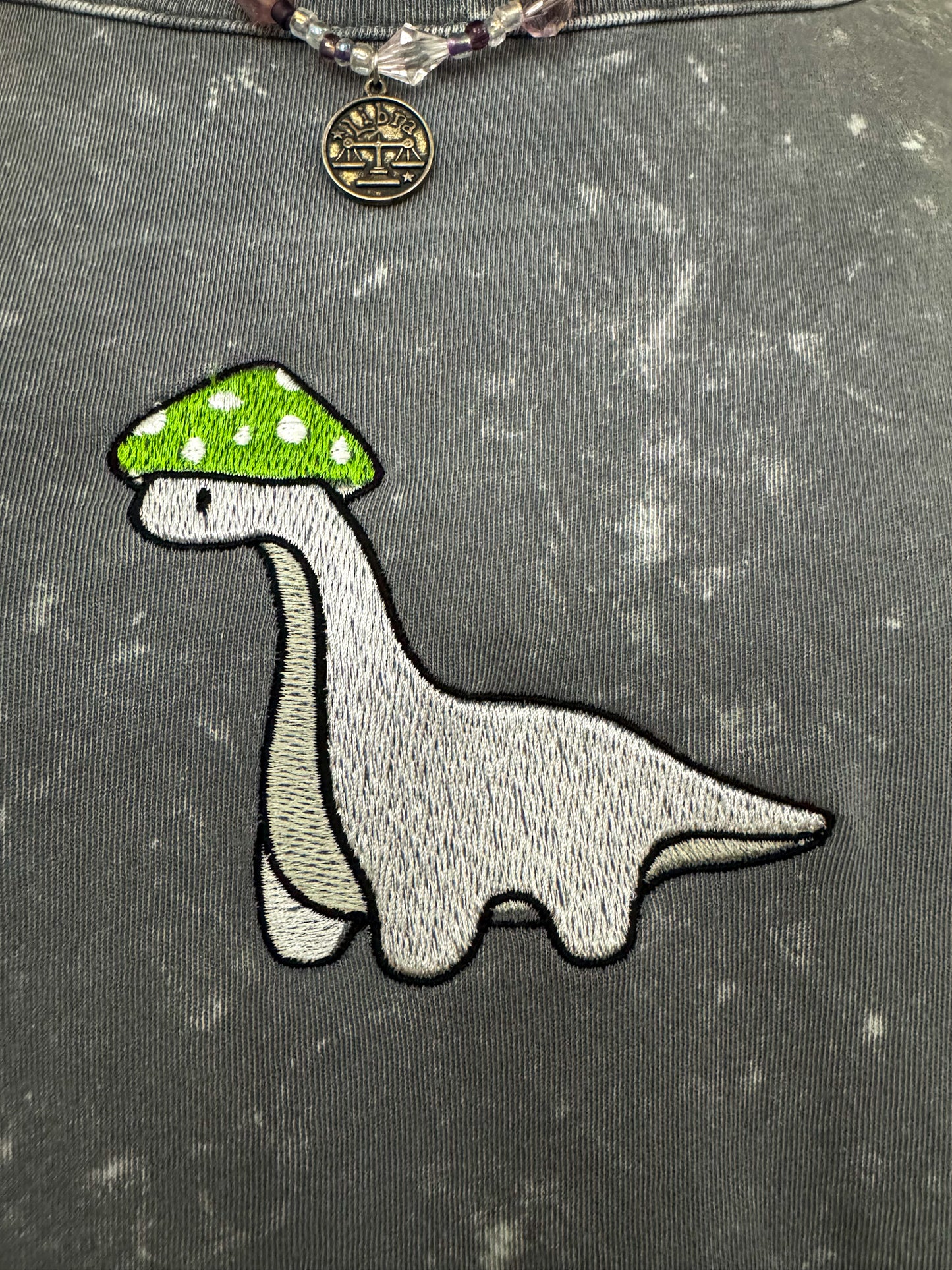Mushroom Dino Grey Cropped Long Sleeve L
