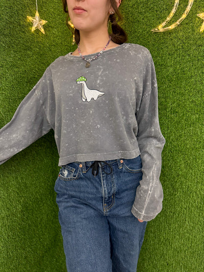 Mushroom Dino Grey Cropped Long Sleeve L