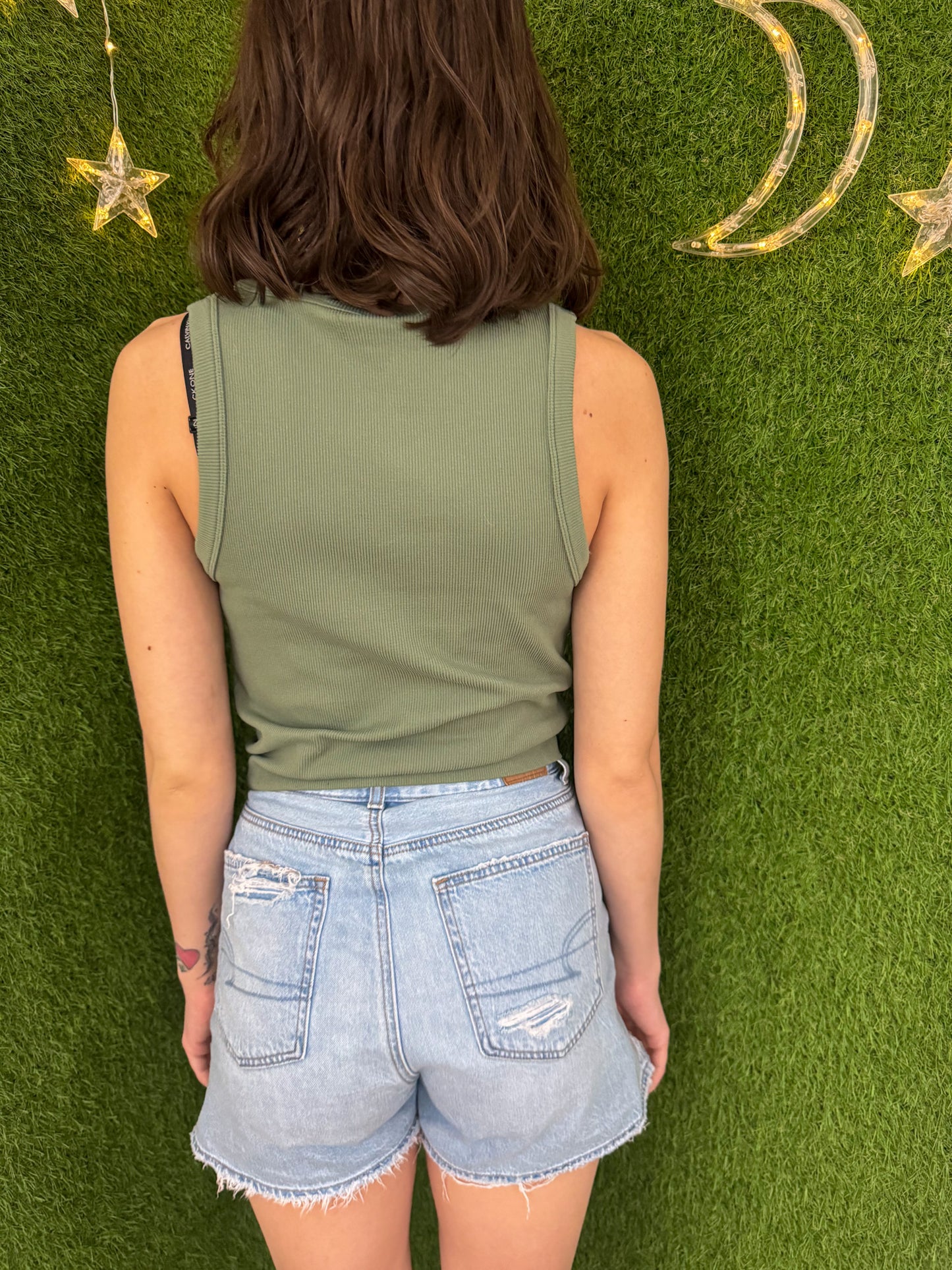 Mushrooms & Flowers Green Ribbed Tank Top XL