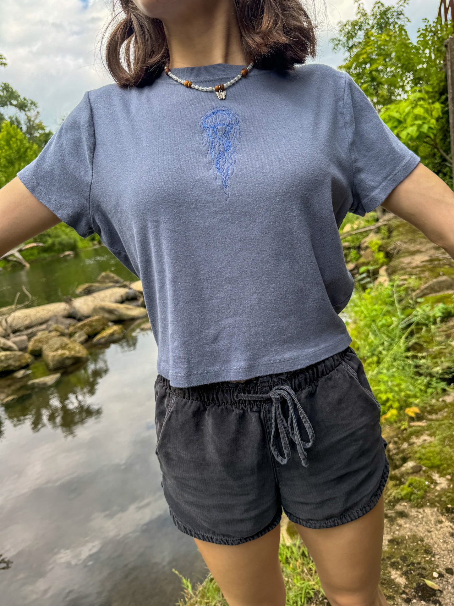 Blue Jellyfish Cropped Baby Tee XL