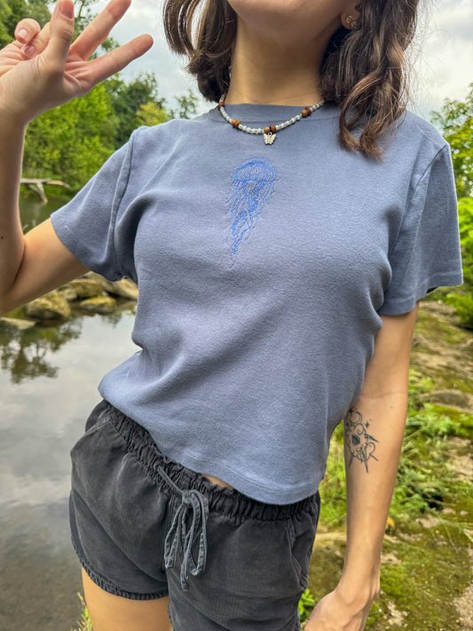 Blue Jellyfish Cropped Baby Tee XL