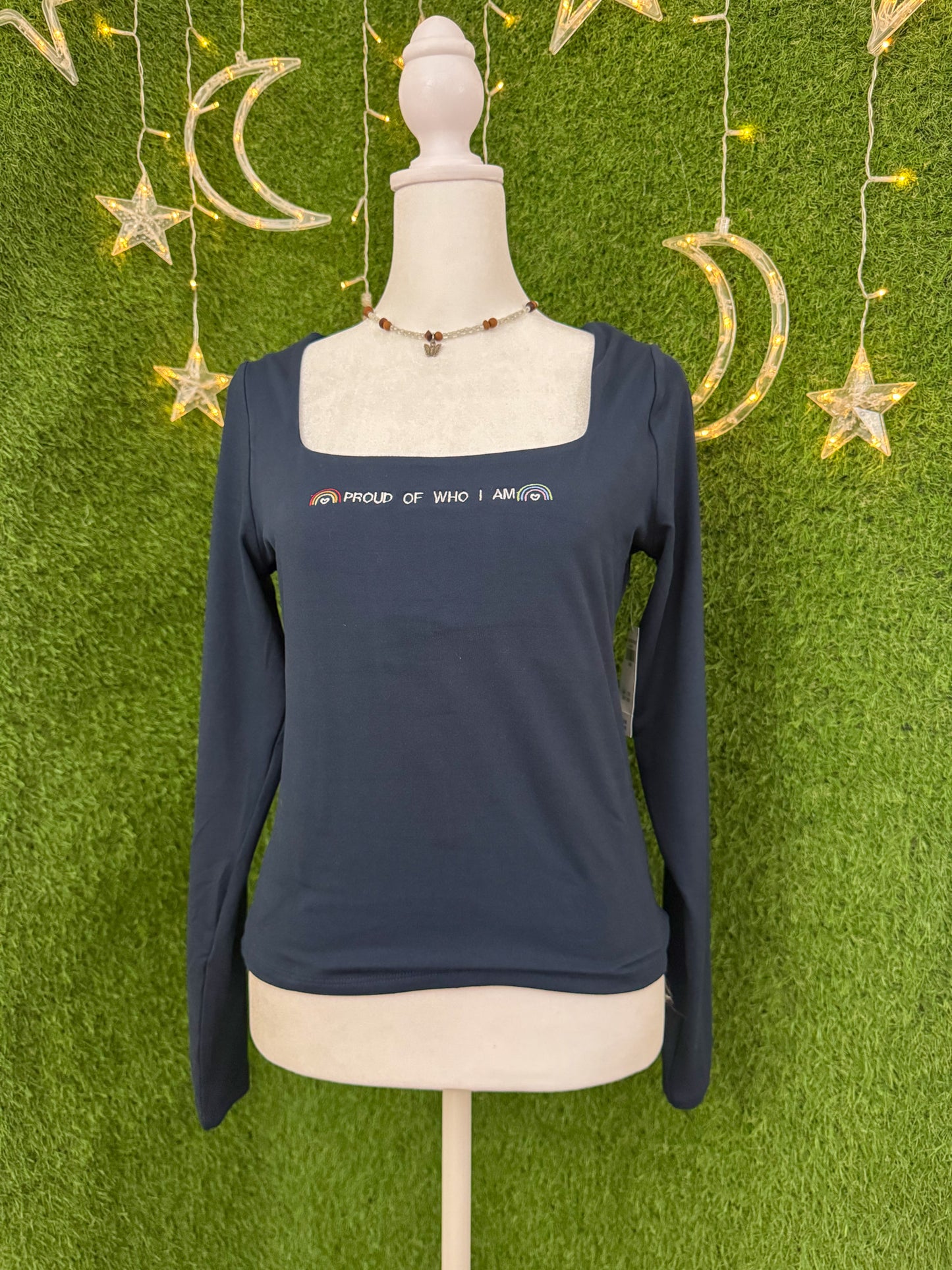 Proud of Who I Am Navy Cropped Long Sleeve L