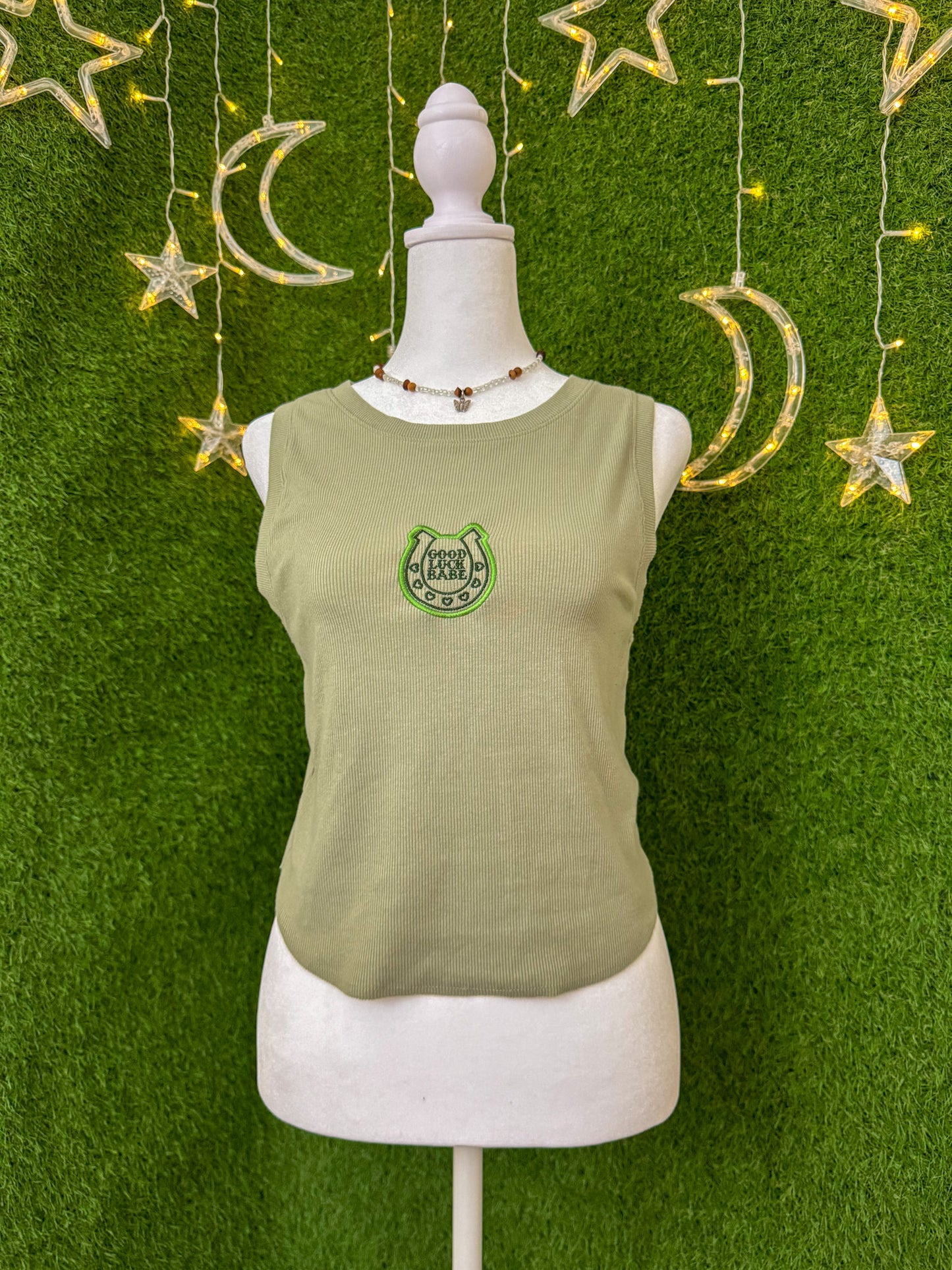 Good Luck Babe Sage Cropped Tank XL