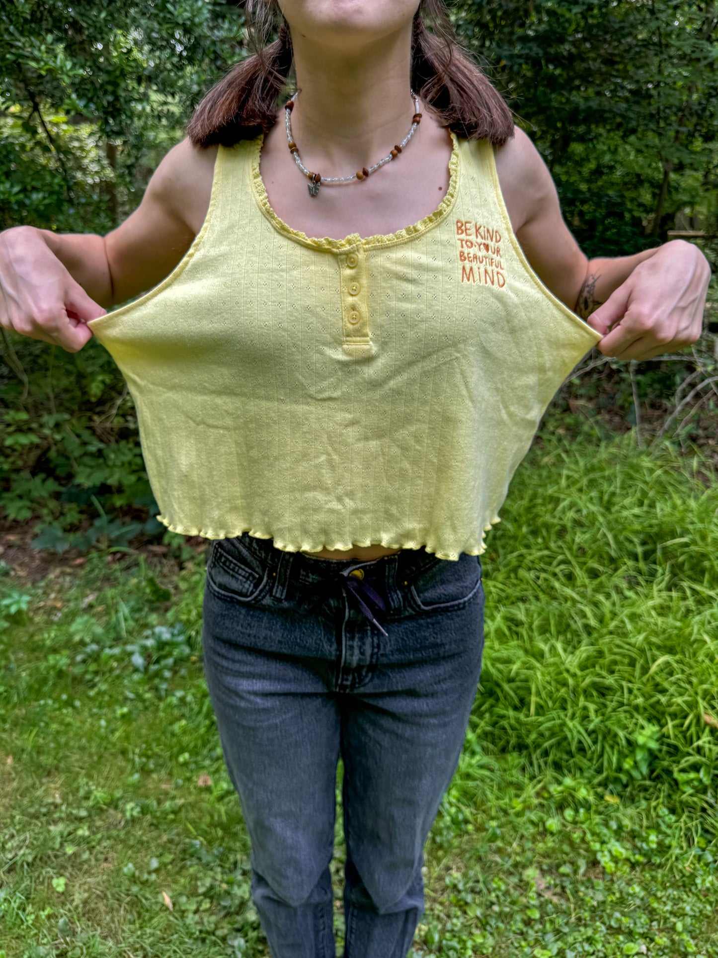 Be Kind to Your Beautiful Mind Yellow Cropped Tank Top XL