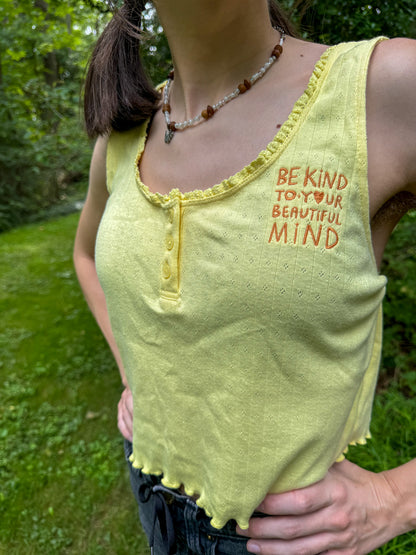 Be Kind to Your Beautiful Mind Yellow Cropped Tank Top XL