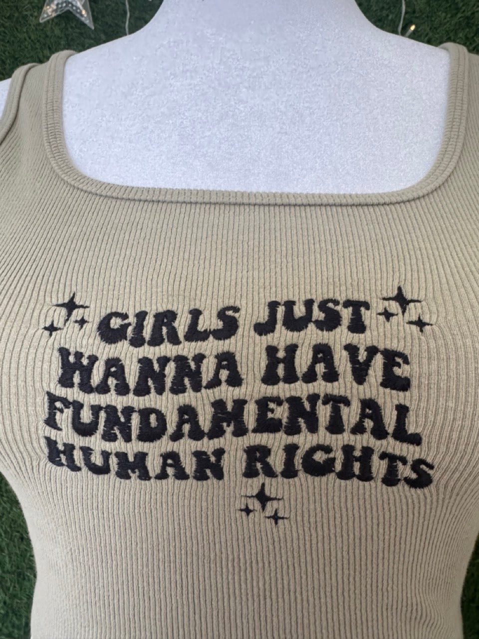 Girls Just Wanna Have Fundamental Human Rights Green Cropped Tank XS