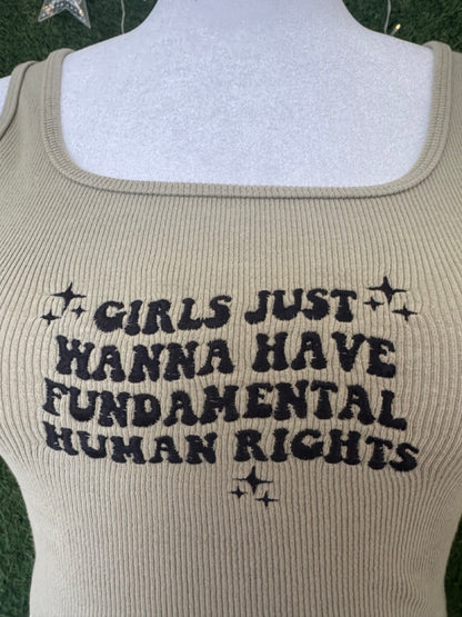 Girls Just Wanna Have Fundamental Human Rights Green Cropped Tank XS
